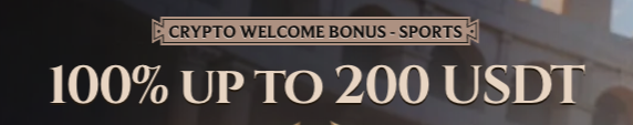 Crypto sports bonus banner offering 100% up to 200 USDT