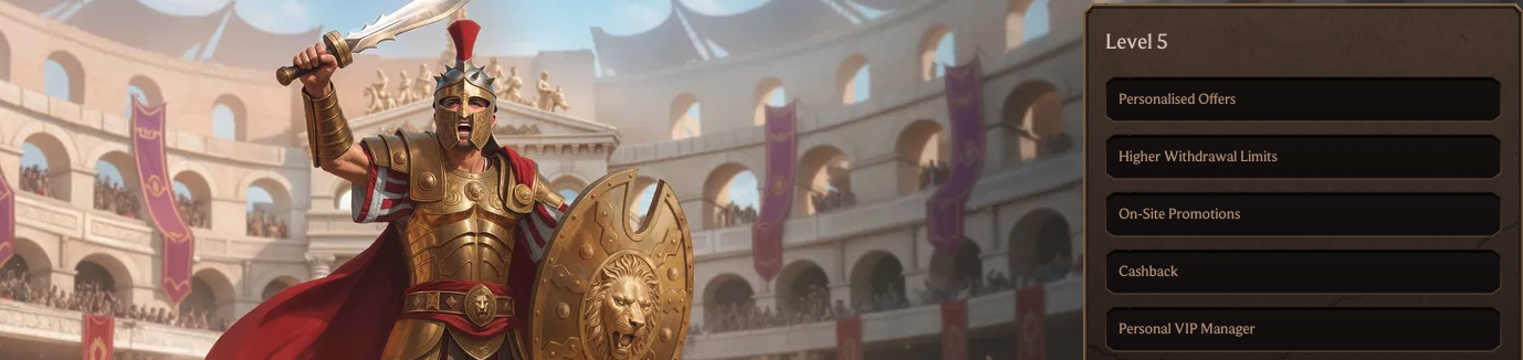 VIP tier panel displayed next to a gladiator arena scene