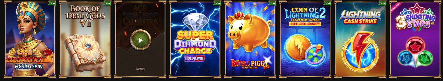 Row of newly added slot games in the mobile lobby